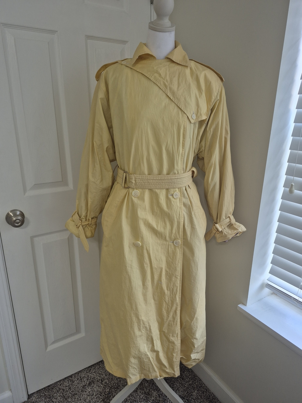 Vintage 1980s Christian Dior Trench Coat Yellow Removable Wool Liner